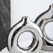 Load image into Gallery viewer, Circle Hollow Ceramic Vase - Silver , 23 cm