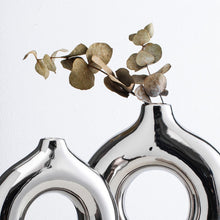 Load image into Gallery viewer, Circle Hollow Ceramic Vase - Silver , 23 cm