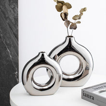 Load image into Gallery viewer, Circle Hollow Ceramic Vase - Silver , 19 cm
