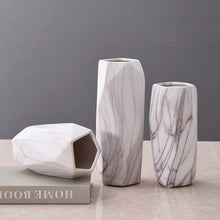 Load image into Gallery viewer, Geometric Ceramic Vase - White Marble, 21 cm
